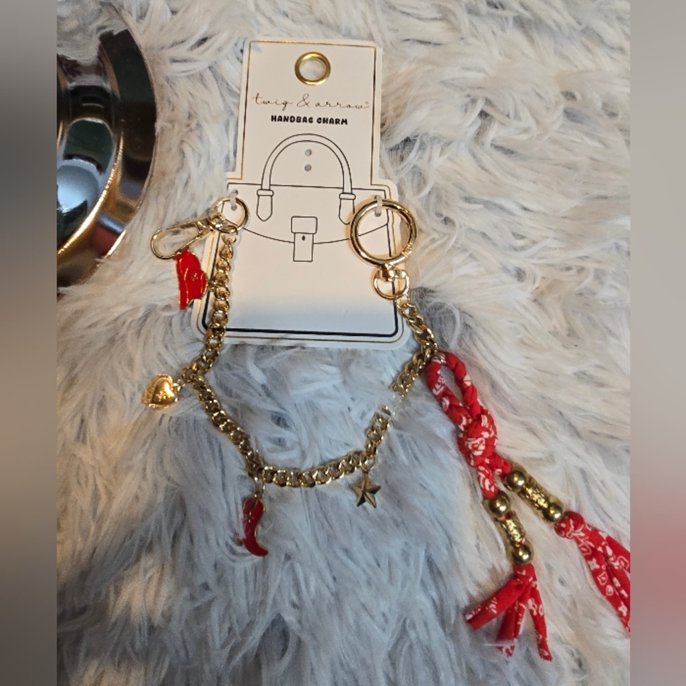Gold Toned Western Bag Charm with Red Accents nwt